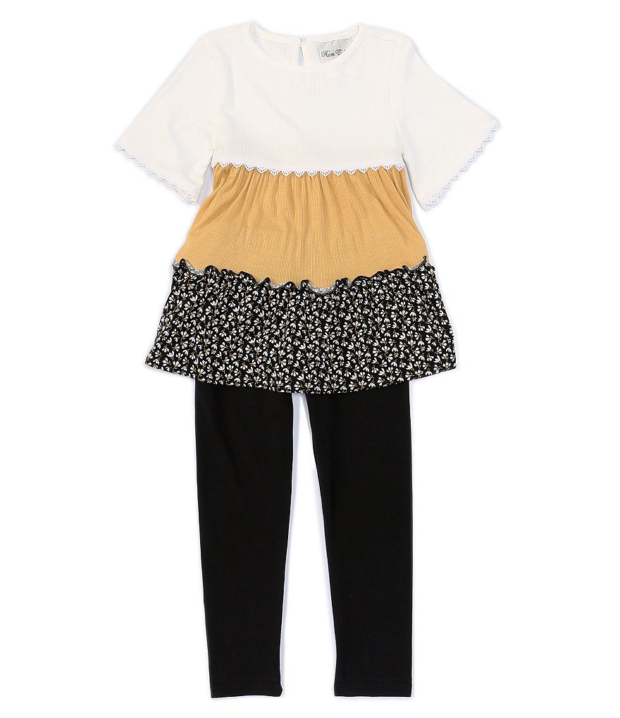 Rare Editions Little Girls 2T-6X Bell-Sleeve Colorblock Tiered Top & Leggings Set