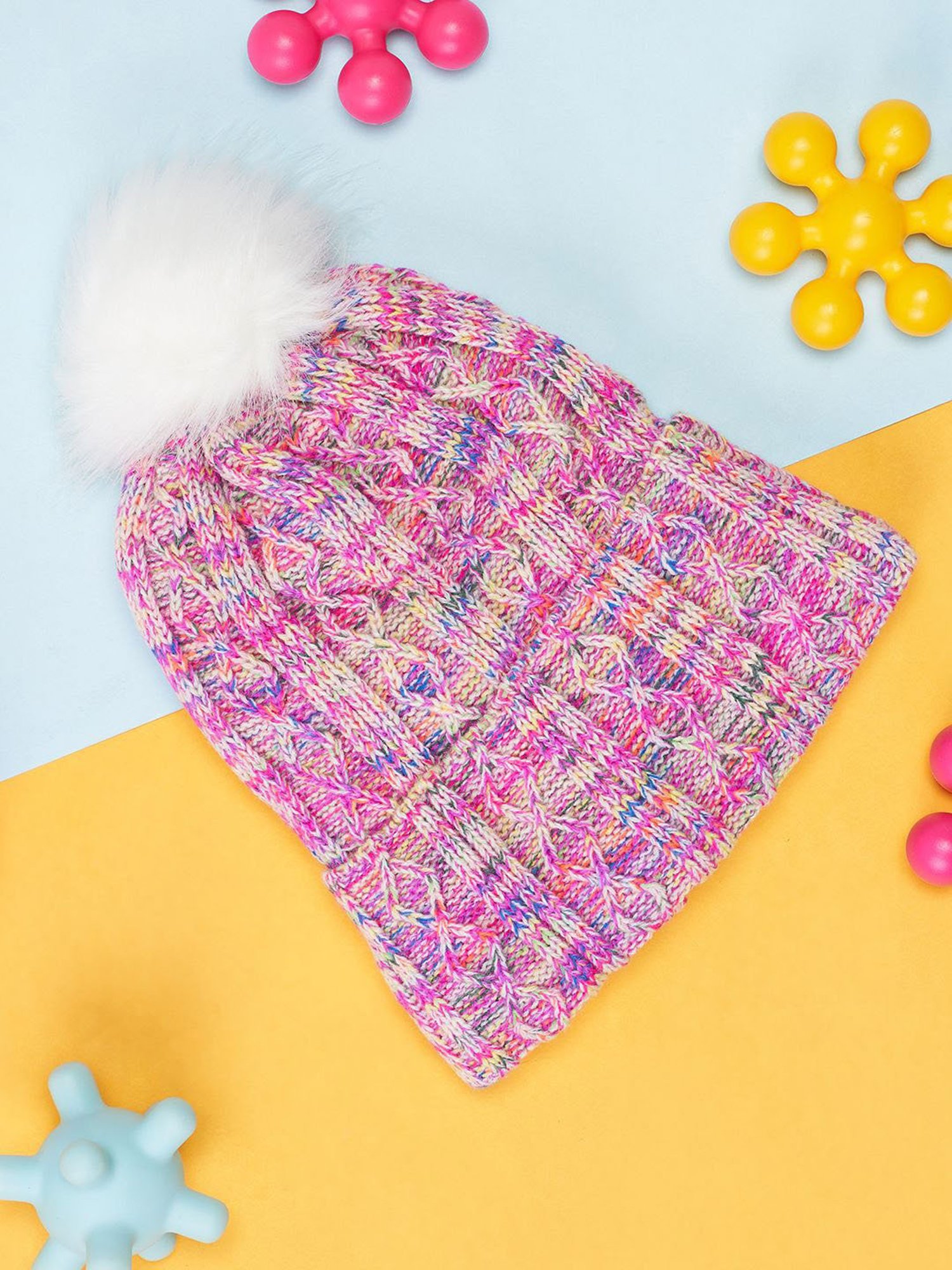 Forever Glam by Pantaloons Multicoloured Woven Bobble Hat