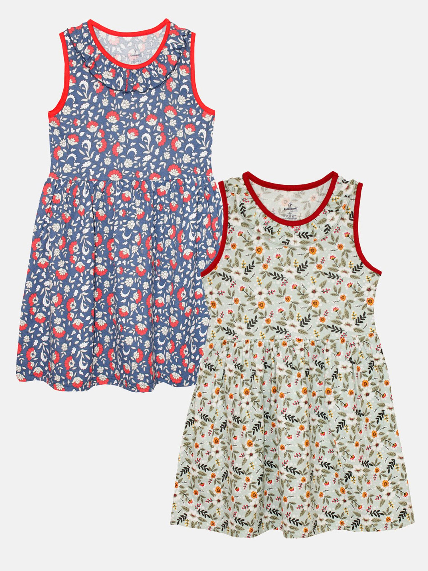 Kiddopanti Kids Multicolor Printed Dress (Pack Of 2)