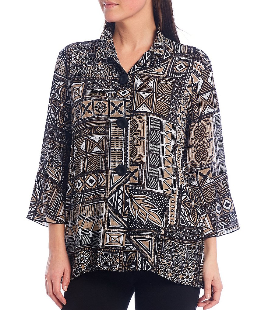 Ali Miles Petite Size Open Mesh Two Button Front 3/4 Sleeve Jacket