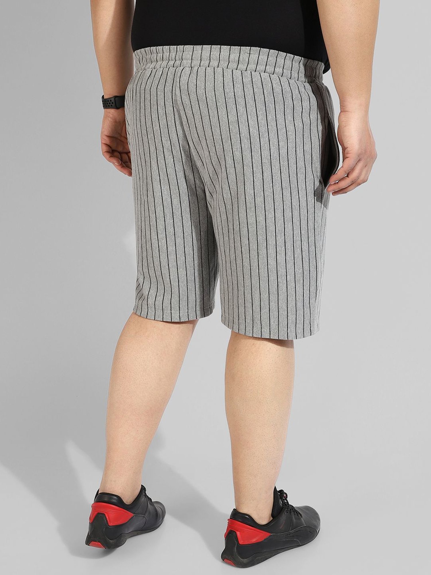 Instafab Plus Grey Cotton Regular fit Striped Plus Size Shorts