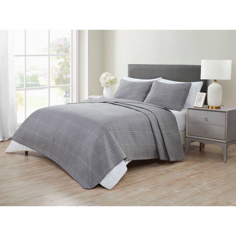 Queen 3pc Grid Quilt Set - Jade + Oake
