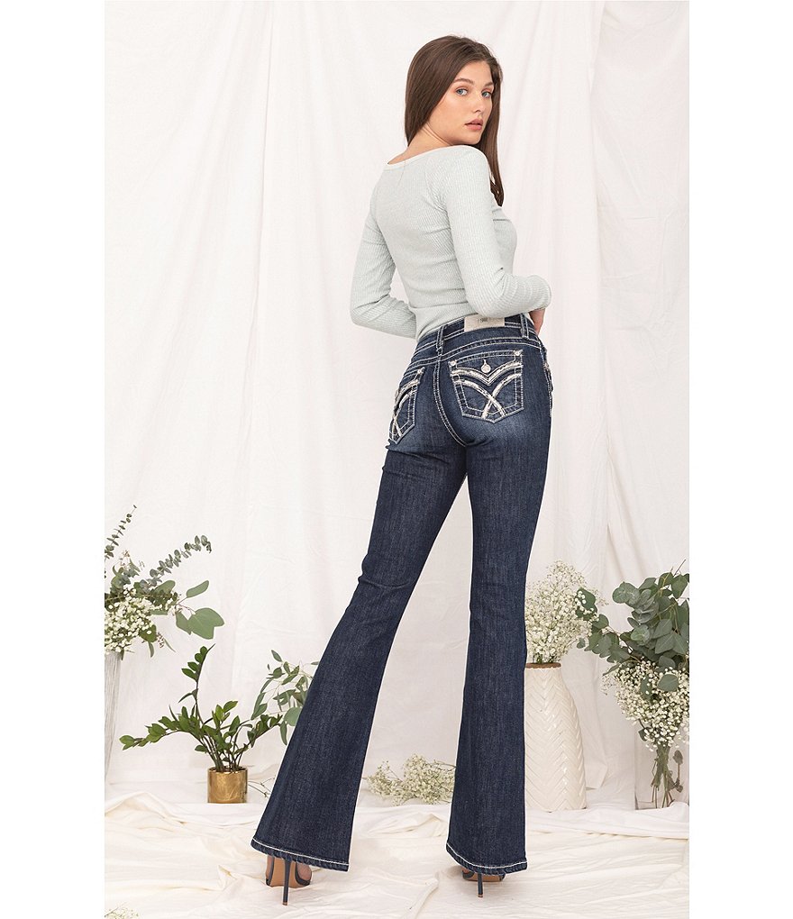 Miss Me Cross Trim Flap Pocket Slim Bootcut Jeans