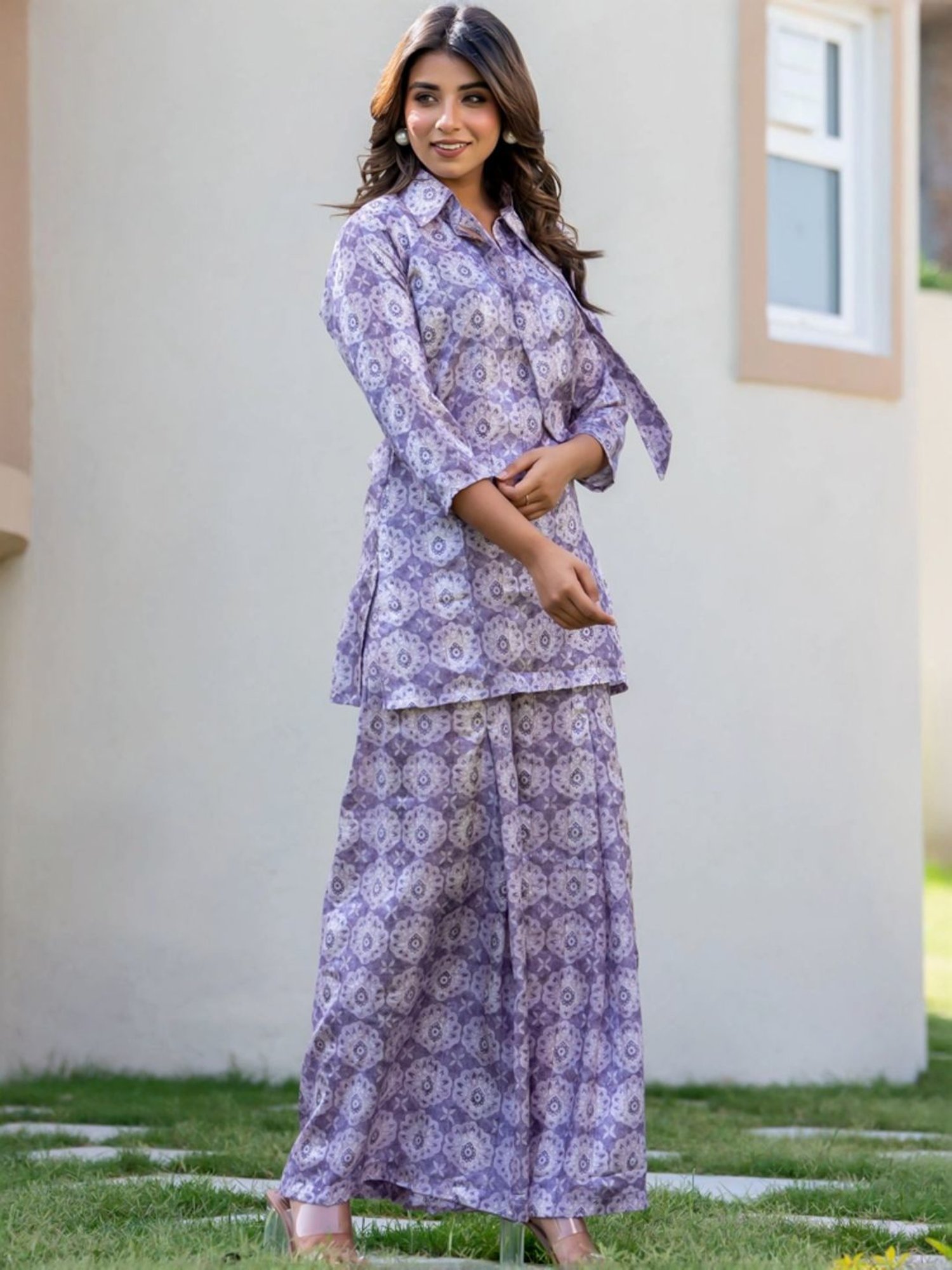 HOUSE OF JAMOTI Purple Printed Tunic Palazzo Set