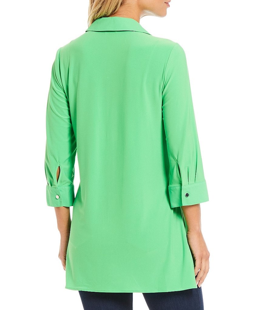 Slim Factor by Investments Bridget 3/4 Sleeve Button Front Hi-Low Top