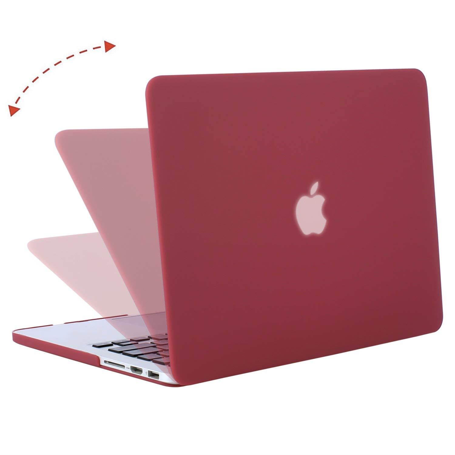 MOSISO Case Only Compatible MacBook Pro (W/O USB-C) Retina 13 Inch (A1502/A1425)(W/O CD-ROM) Release 2015/2014/2013/end 2012 Plastic Hard Shell & Keyboard Cover & Screen Protector, Wine Red