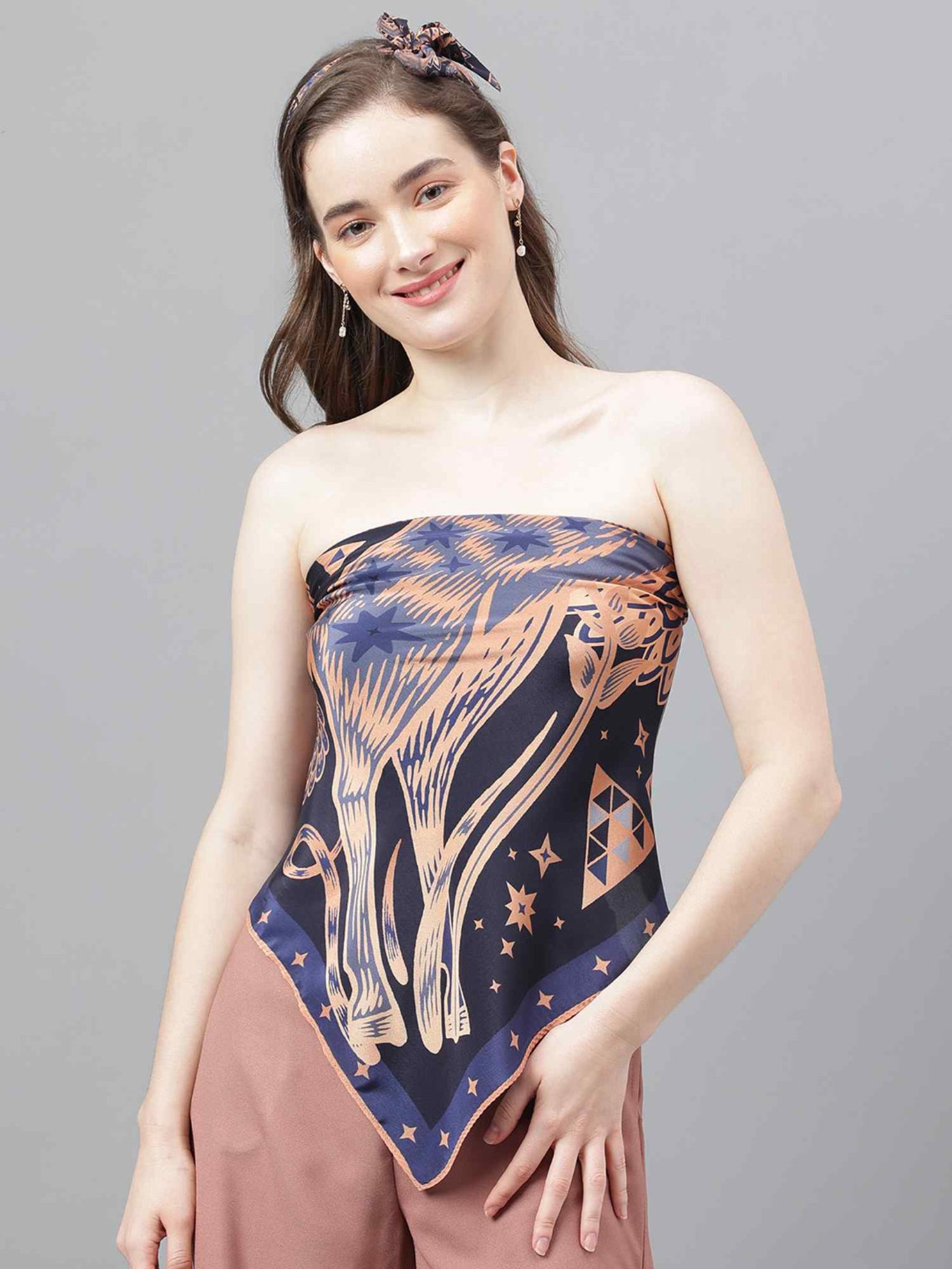 Tossido Blue Printed Scarf & Bag Scarf Set