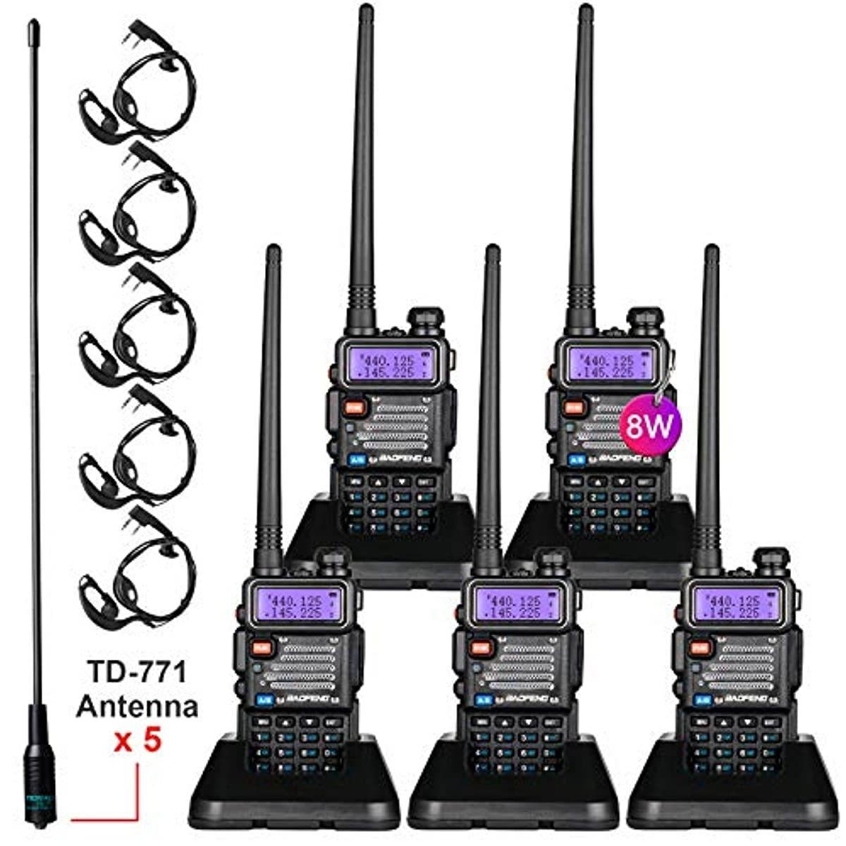 BaoFeng Radio High Power Upgraded Baofeng UV-5R Ham Radio Handheld Two Way Radios with TIDRADIO-771 Antenna Baofeng Walkie Talkies (5 Pack)