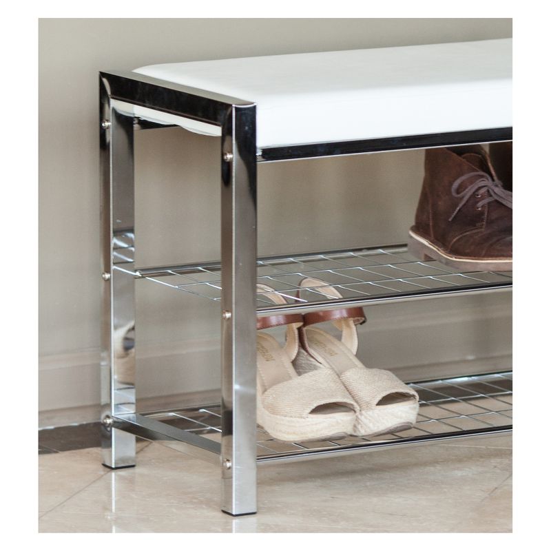 Danya B. Leatherette Storage Entryway Bench with Chrome Frame - White