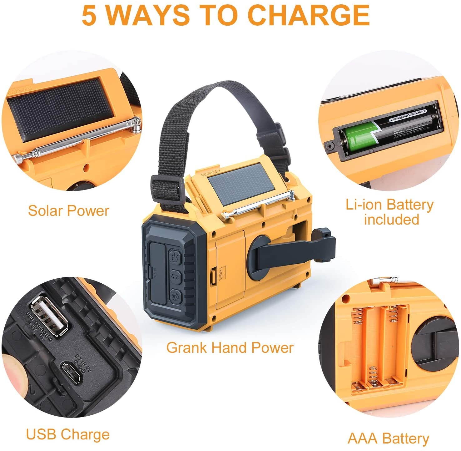 Weather Radio Raynic Solar Hand Crank Emergency Radio 5 Ways Powered AM/FM/SW/NOAA Weather Alert Portable Radio with Flashlight, Reading Lamp, Cellphone Charger and SOS Alarm (Yellow)