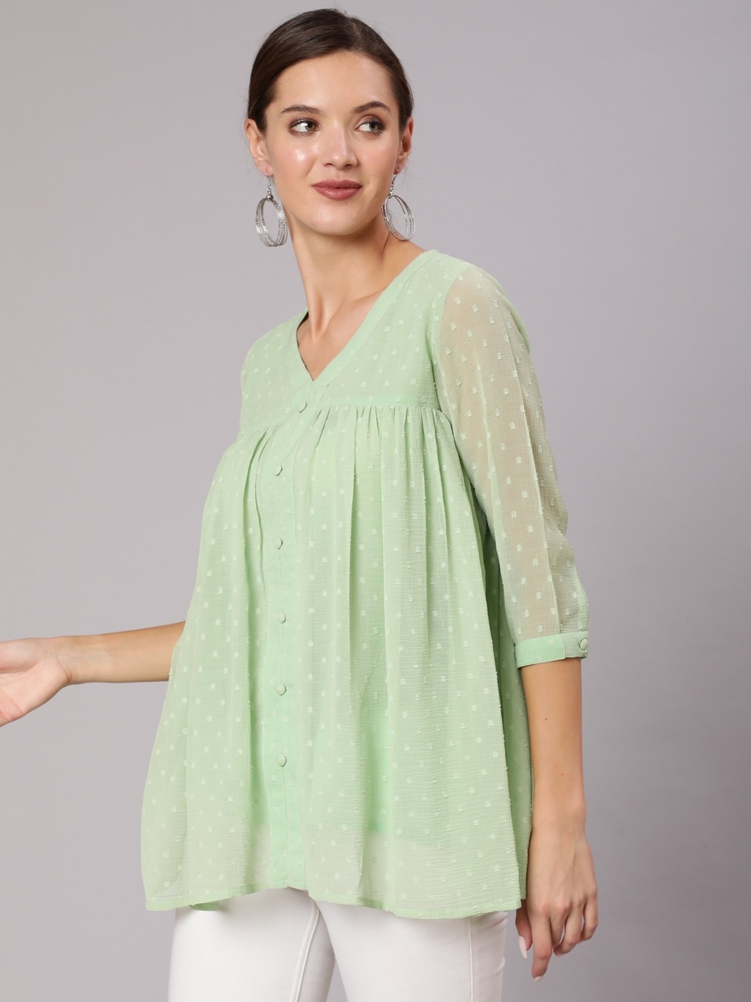 Jaipur Kurti Green Self Pattern Top