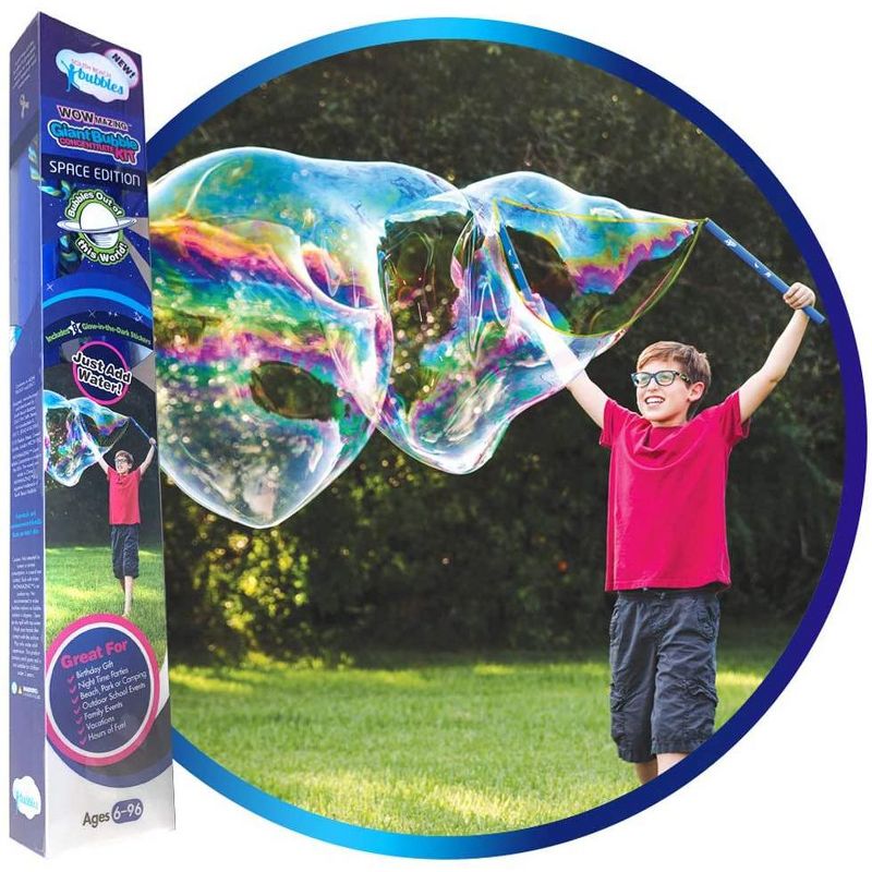 South Beach Bubbles WOWmazing Space Giant Bubble Kit | Wand + 2 Packets Bubble Concentrate + 8 Stickers