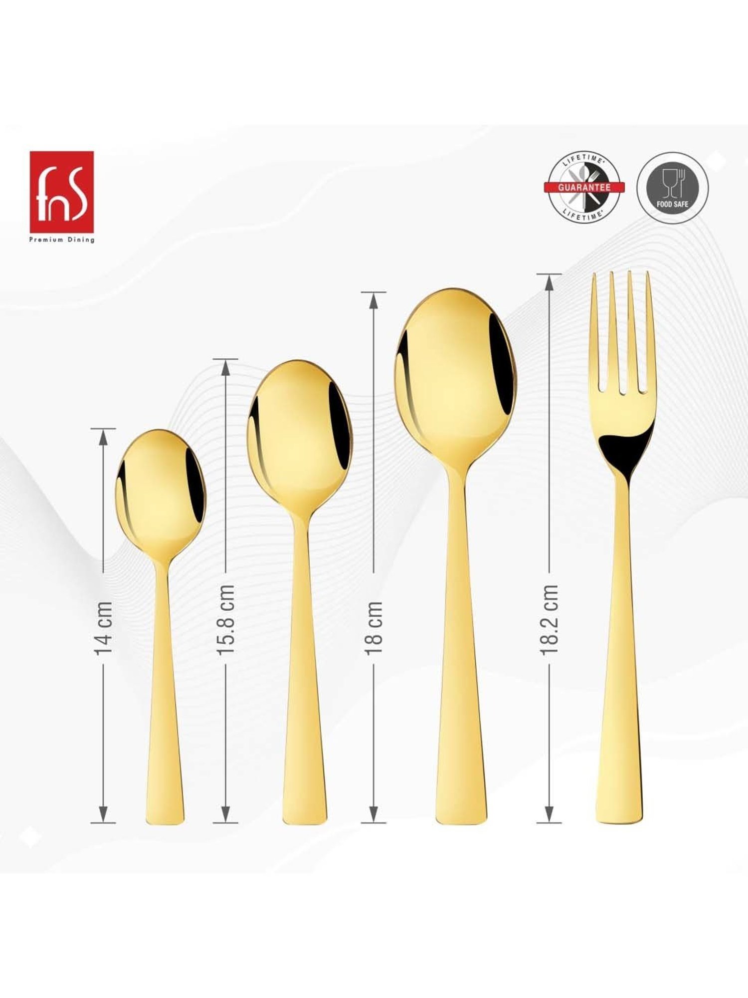 FnS Alexa Gold Stainless Steel Cutlery - Set of 24