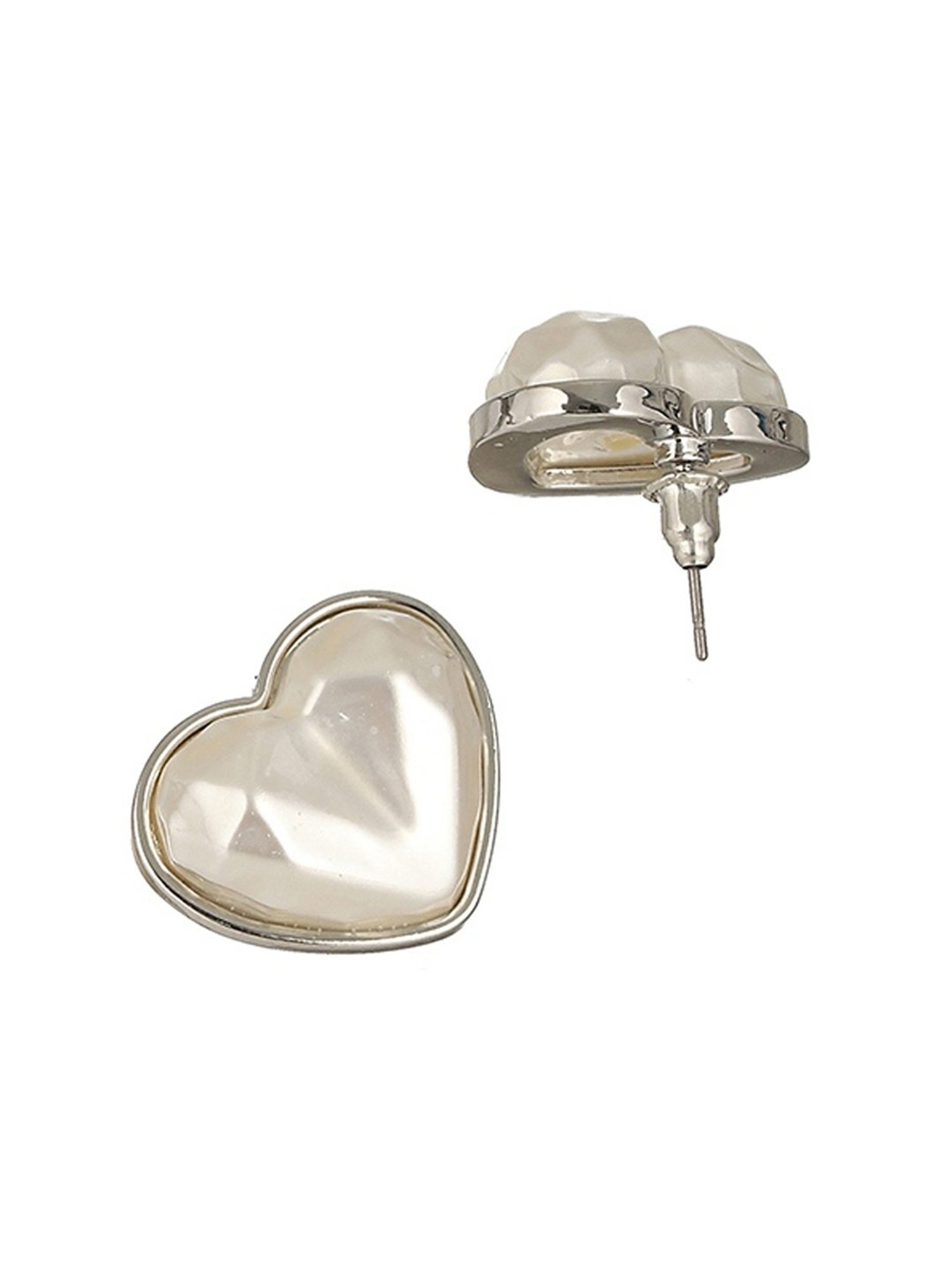 Prita by Priyaasi Glossy White Heart Silver-Plated Stud Earrings