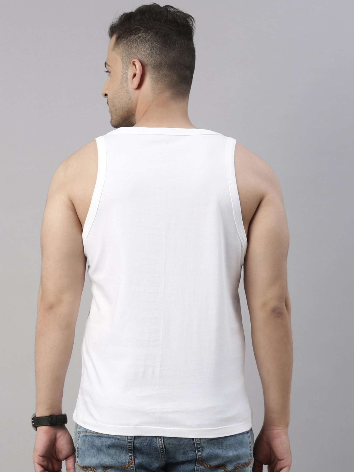 Bushirt Anime White Printed Cotton Vest