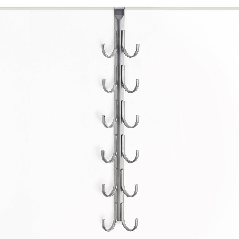 Lynk Over Door Accessory Hanger - Scarf, Belt, Hat, Jewelry Organizer - Vertical 12 Hook Rack - Platinum