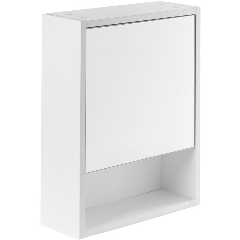 Basicwise White Wall Mounted Bathroom Storage Cabinet, Mirrored Vanity Medicine Chest with 3 Shelves