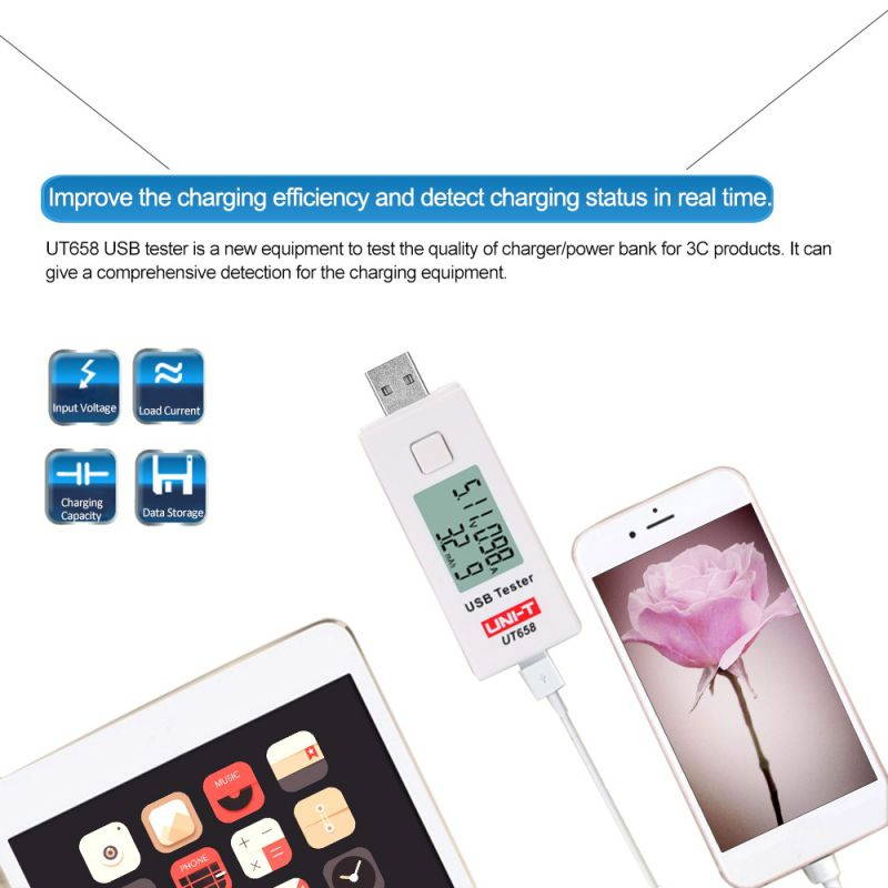 UNI-T UT658 Digital LCD USB Voltage Current Meter U Disk Voltmeter Ameter Charging Capacity Tester DC3-9V 0-3A