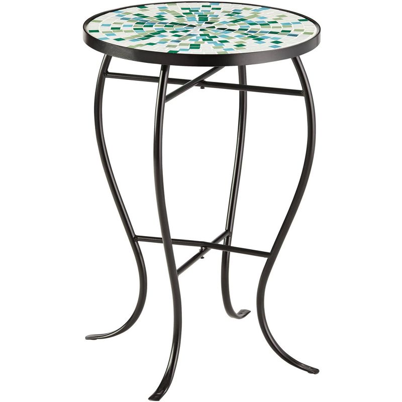Teal Island Designs Aqua Mosaic Black Iron Outdoor Accent Table