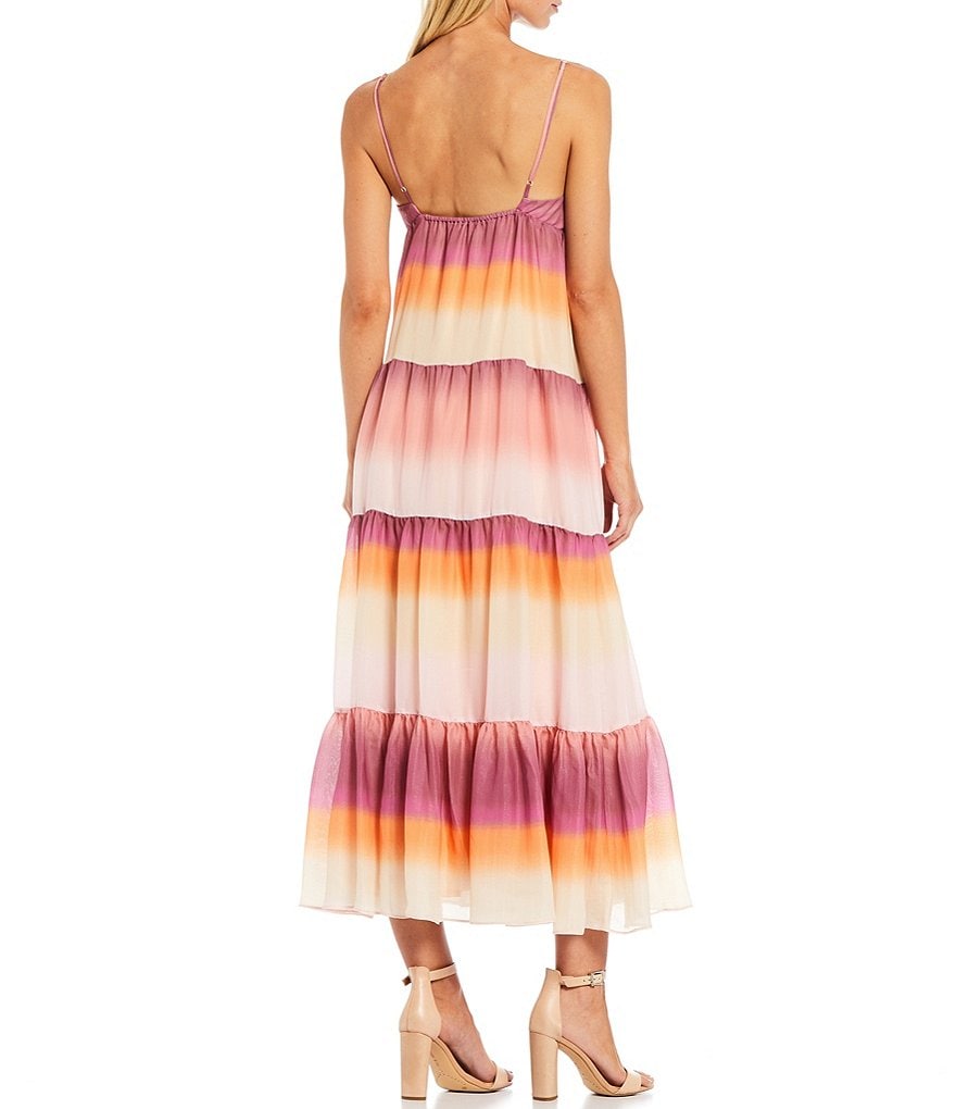 WAYF Dip Dye Print V-Neck Sleeveless Tiered Midi Dress