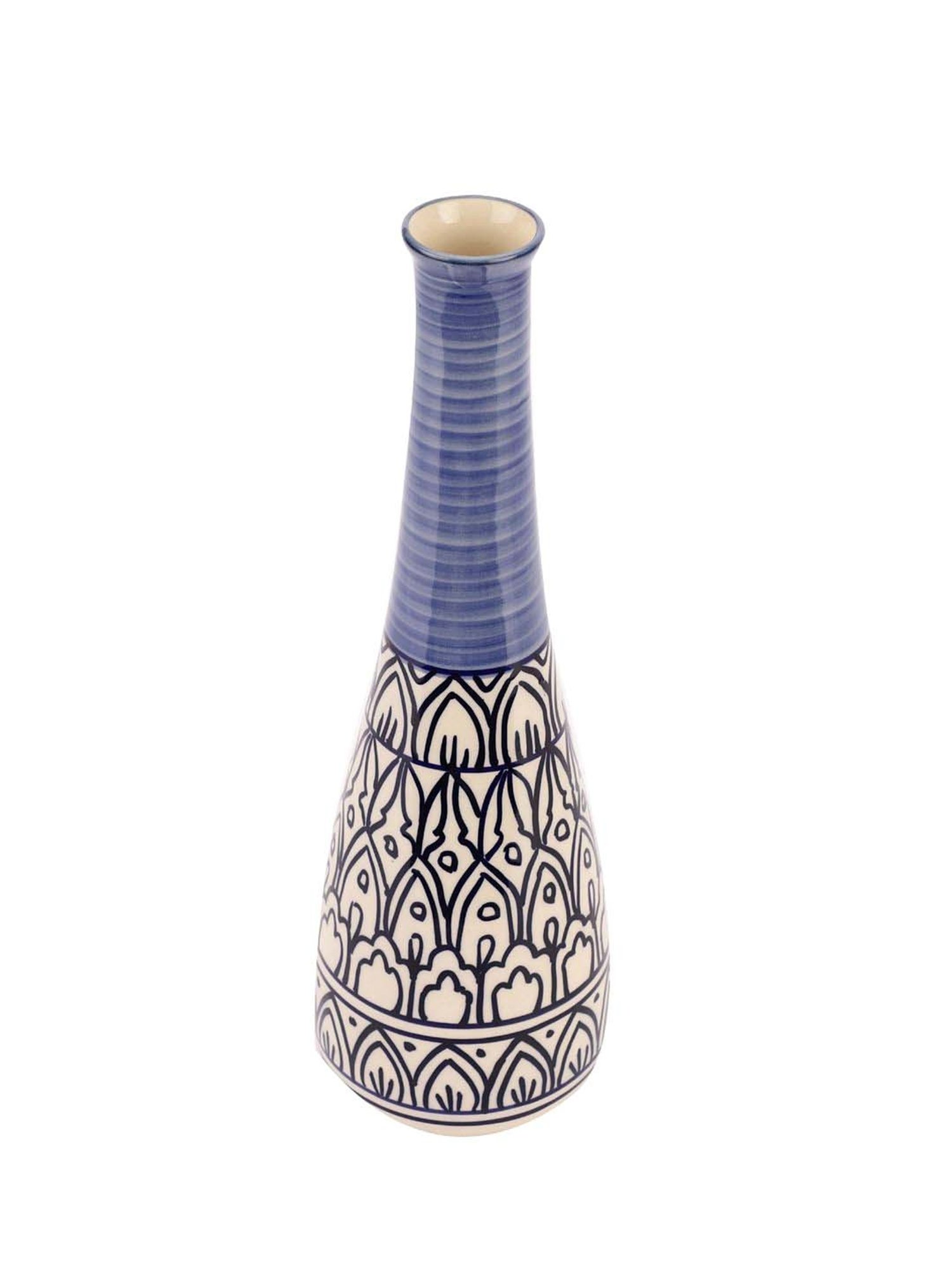 VarEesha Mehraab Off-White & Blue Ceramic Narrow Bottle Vase