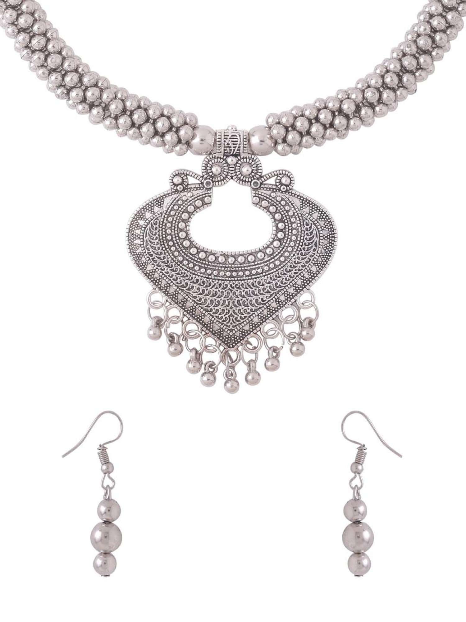 NVR Silver Toned Oxidized jewellery set for Women