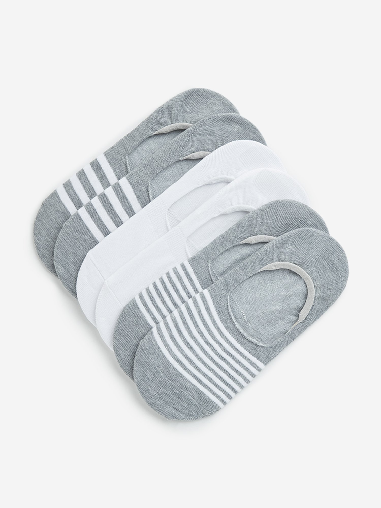 WES Lounge by Westside Grey Striped Printed Invisible Socks - Pack of 3