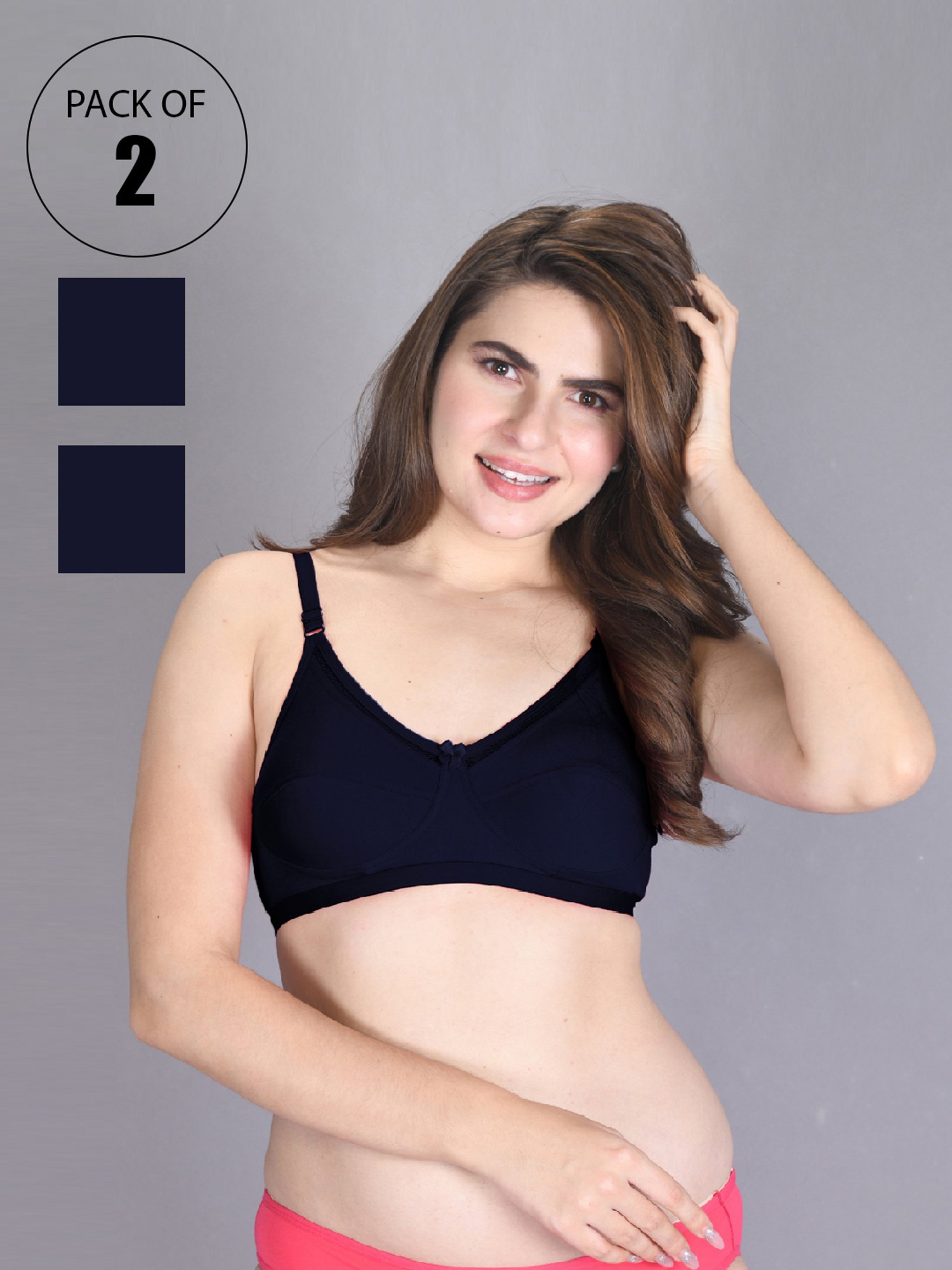 Lux Venus Navy Full Coverage Non-Wired Bra With Adjustable Strap - Pack of 2