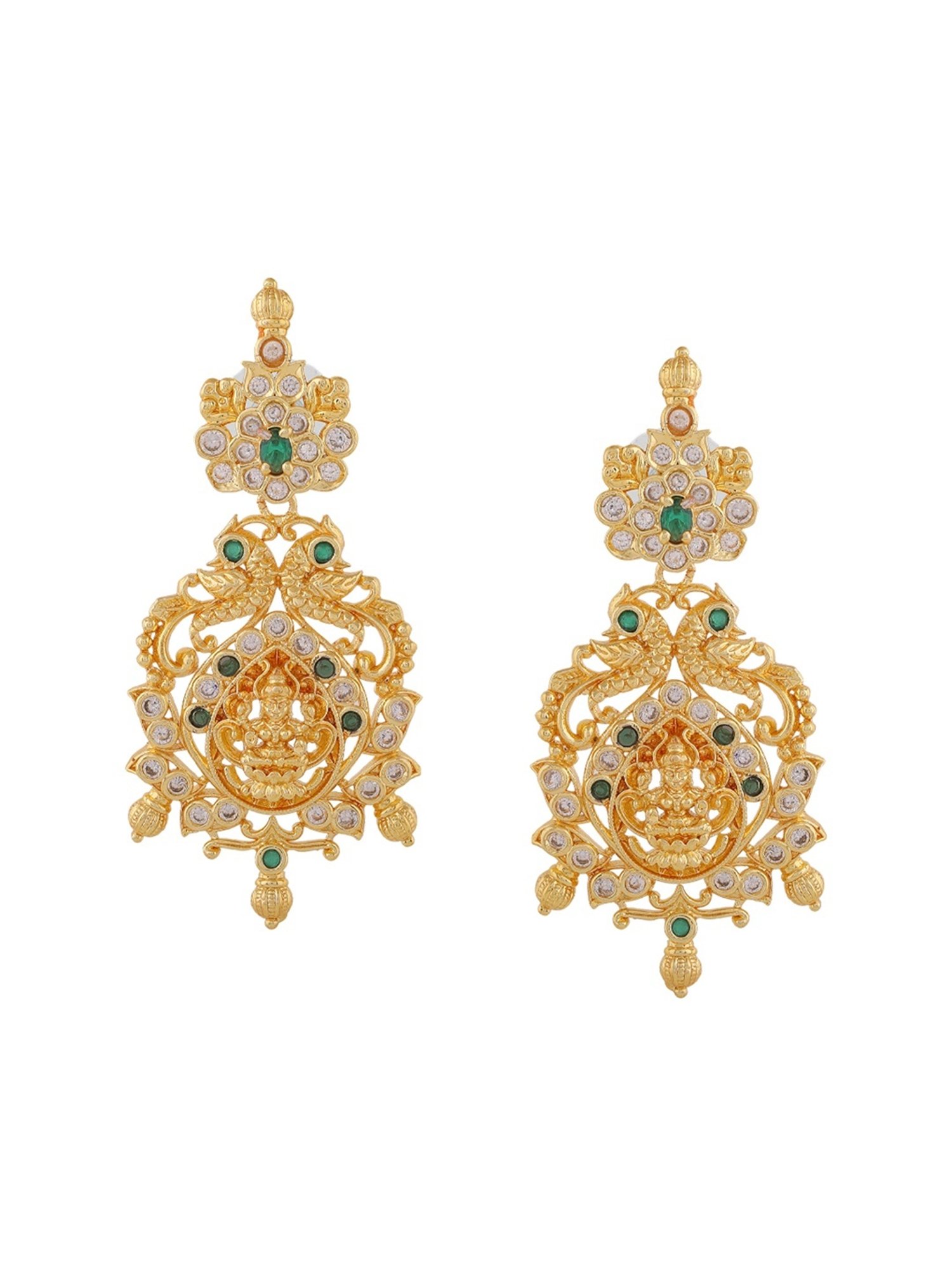 Estele Gold-Plated CZ Lakshmi Devi Design Dangler Earrings