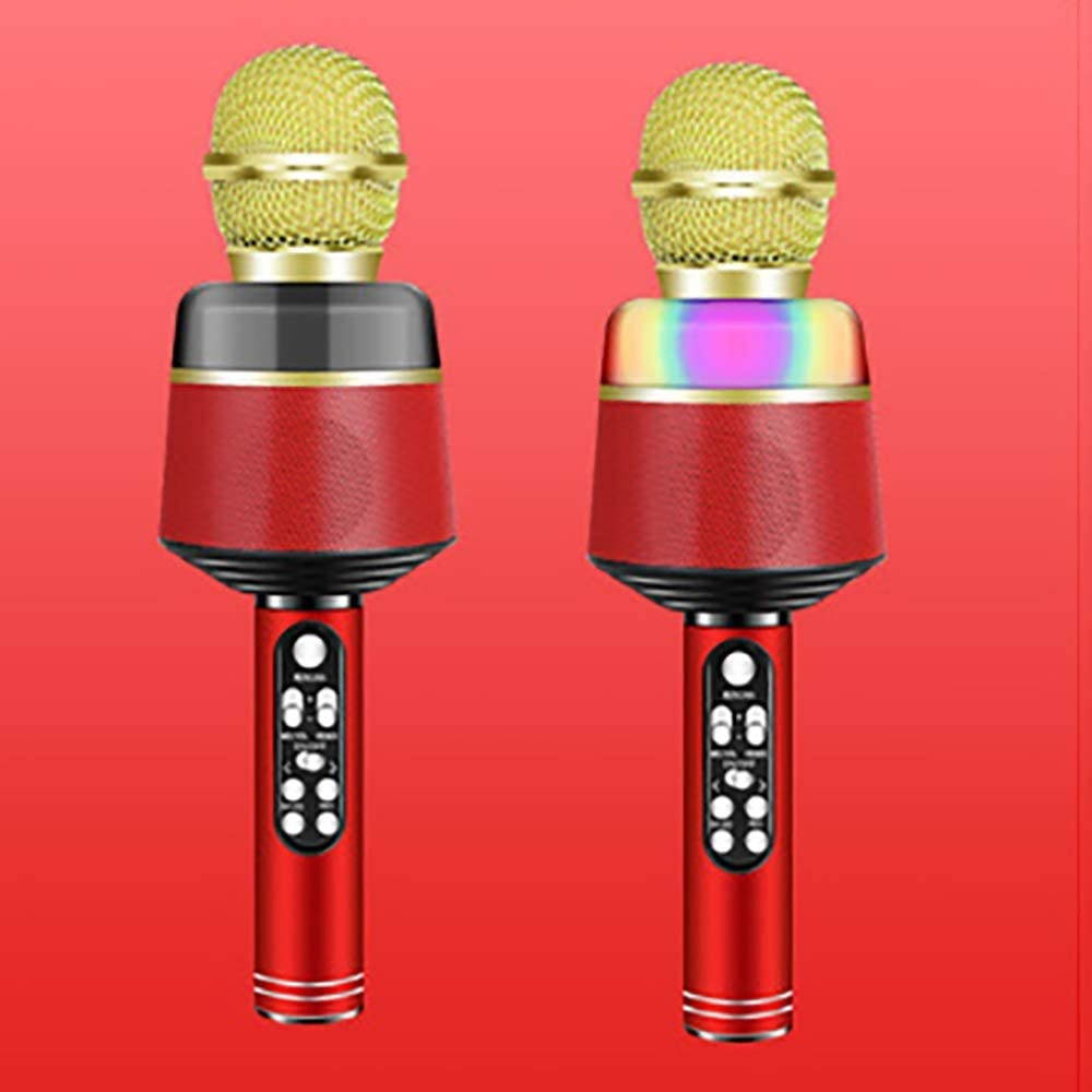 Wireless Microphone with Flashing Lights Portable Handhold Mic Speaker Cardioid for Mobile Phone Singing Music Apps DSP Chip