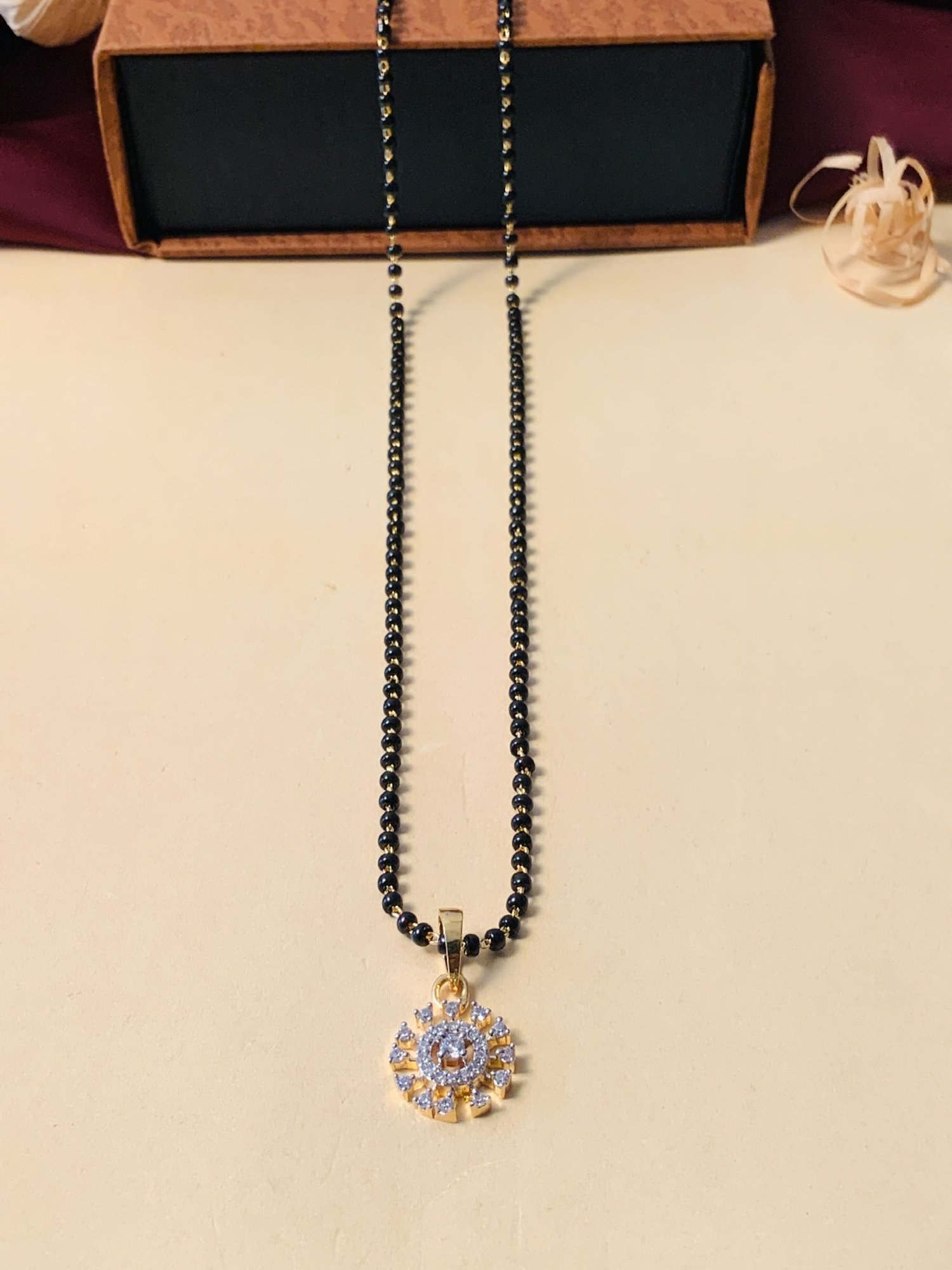 Abdesigns Gold-Plated American Diamond & Black Beaded Mangalsutra