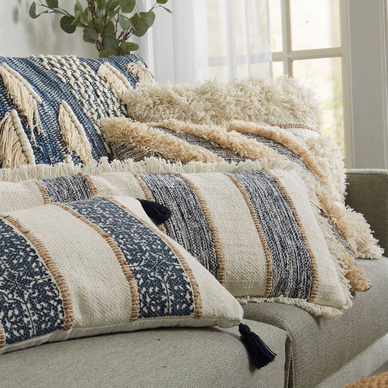 20"x20" Tufted Natural Striped Square Throw Pillow - Patina Vie