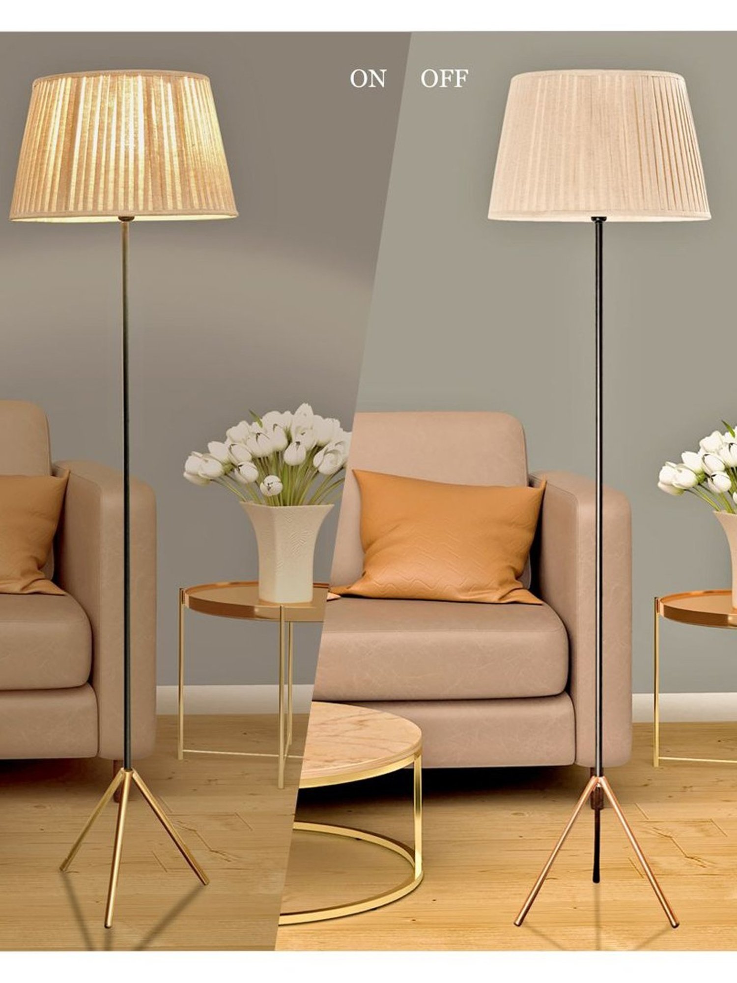 Kapoor Lamp Shades Black & Beige Metal Mizuko Cotton Shade Floor Lamp