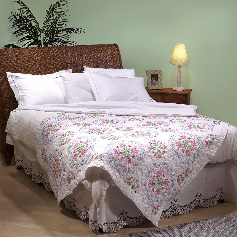 Jack Dempsey Stamped White Quilt Blocks 18"X18" 6/Pkg-XX Lace Tulips