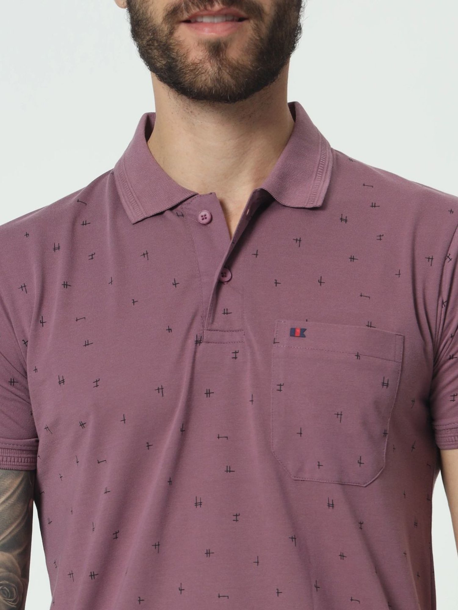 Tab91 Purple Regular Fit Printed Polo T-Shirts