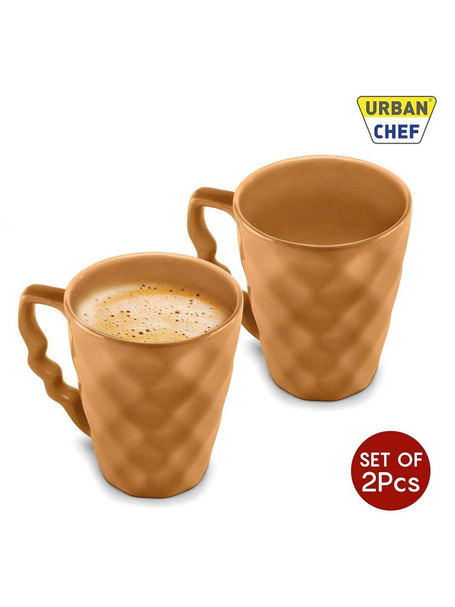 Urban Chef Brown Ceramic Prism Microwave Safe Coffee Mug With Handle (0.225 L) - Set of 2