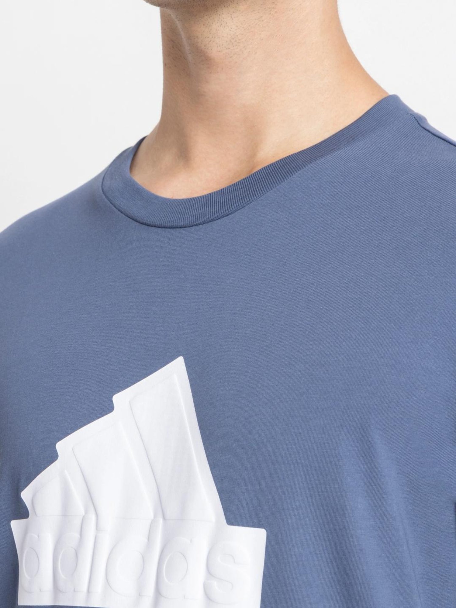 Adidas Blue Cotton Regular Fit Logo Printed Sports T-Shirt