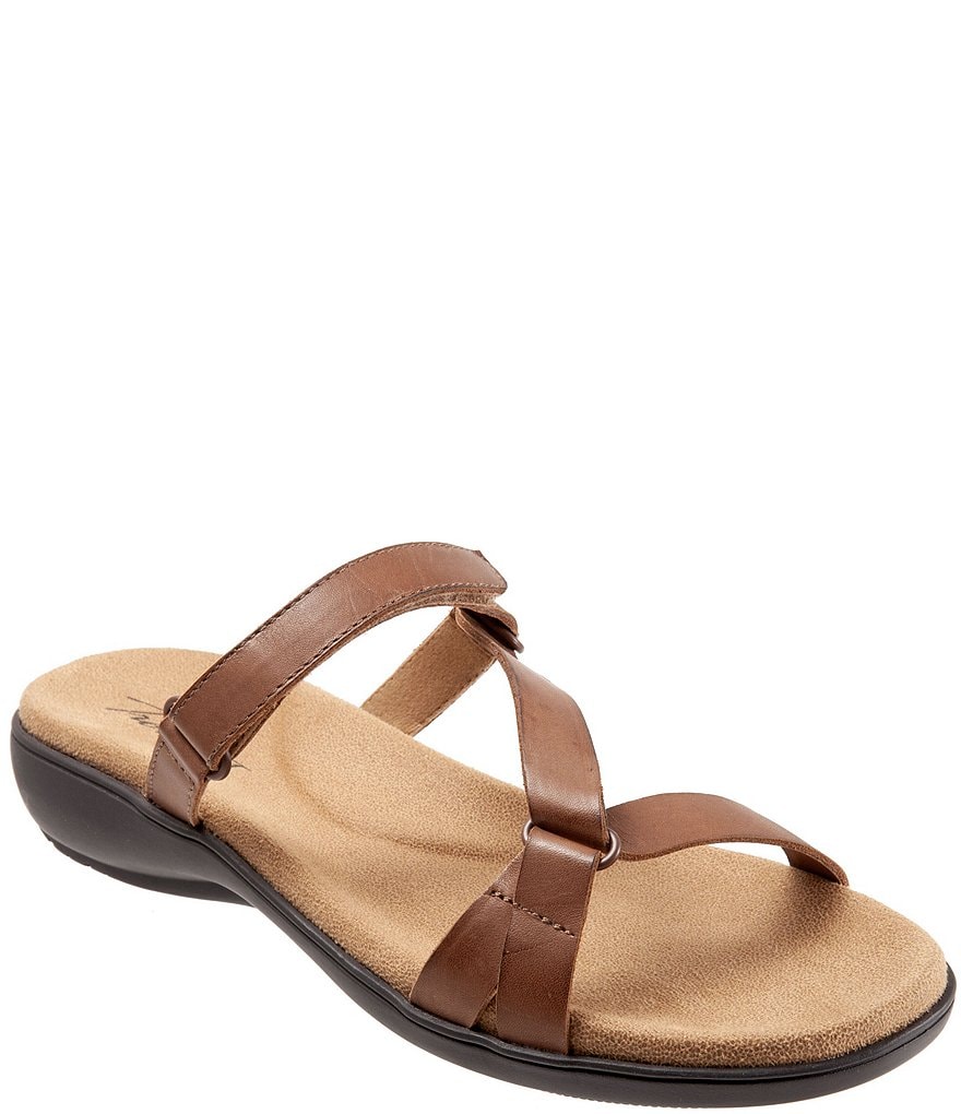 Trotters Raja Leather Adjustable Hook and Loop Slide Footbed Sandals