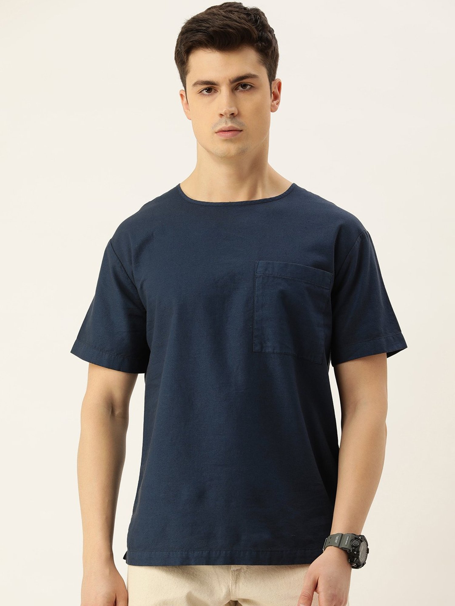 Bene Kleed Navy Regular Fit Cotton Linen Shirt