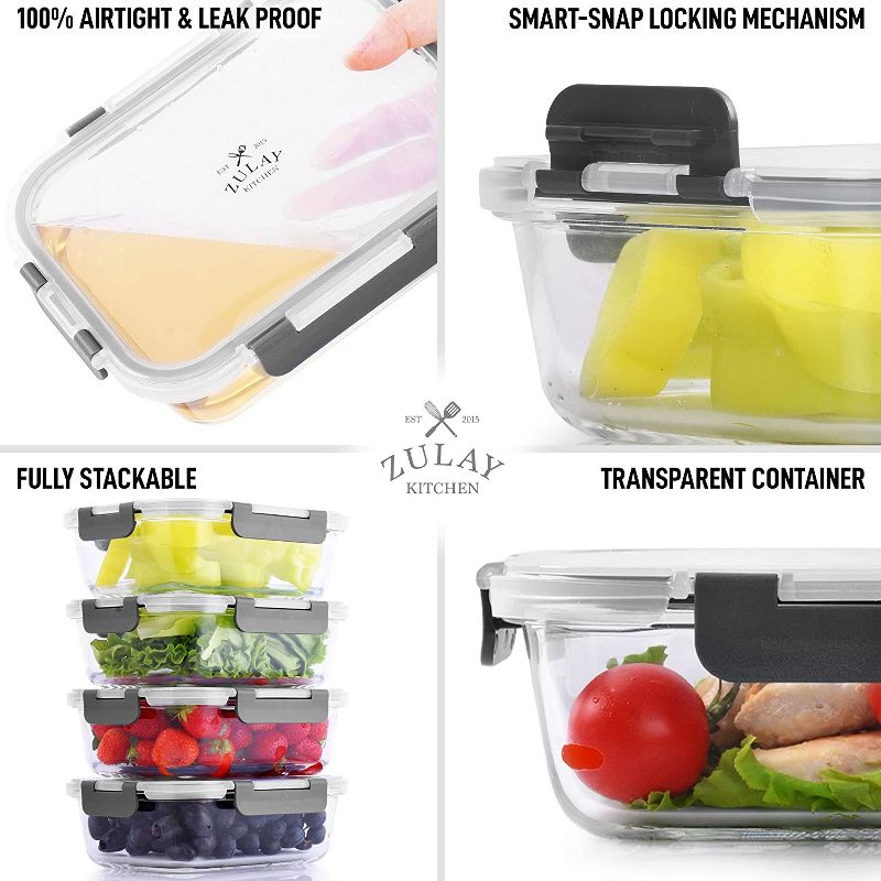 Snap Lock Glass Food Container with Lids (5-Pack)