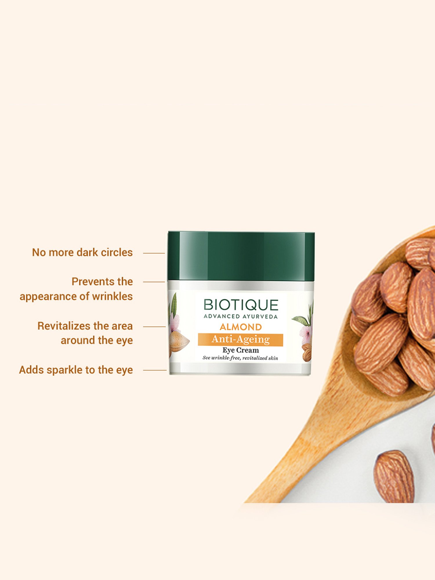 BIOTIQUE Almond Anti-Ageing Eye Cream - 15 gm
