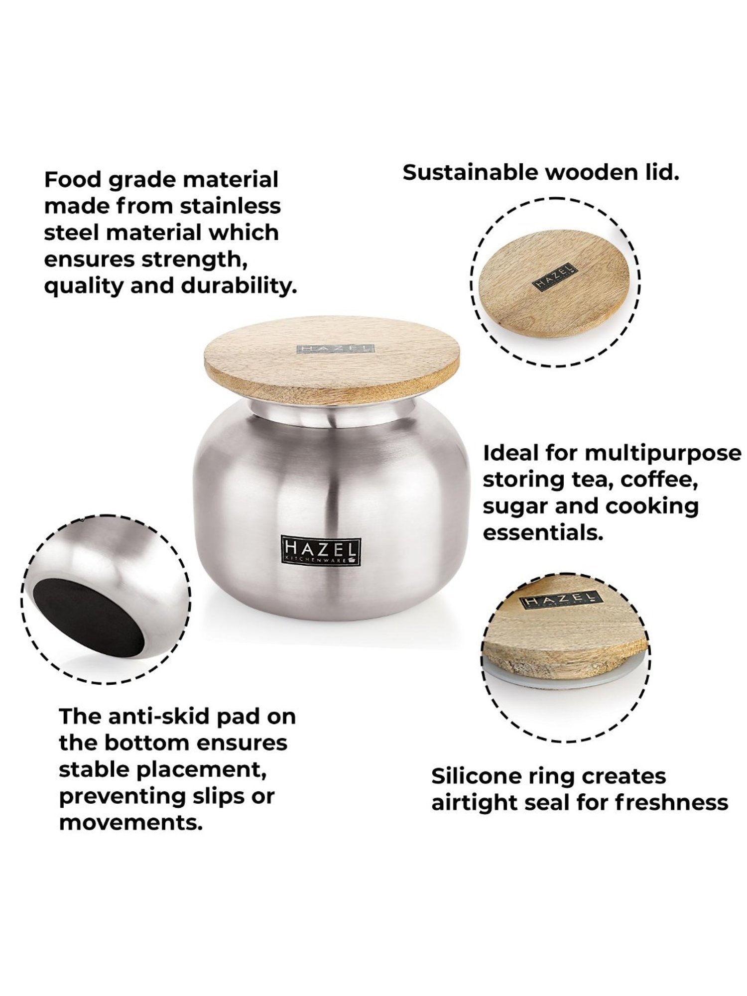 HAZEL Silver Stainless Steel Container with Lid - Set of 2