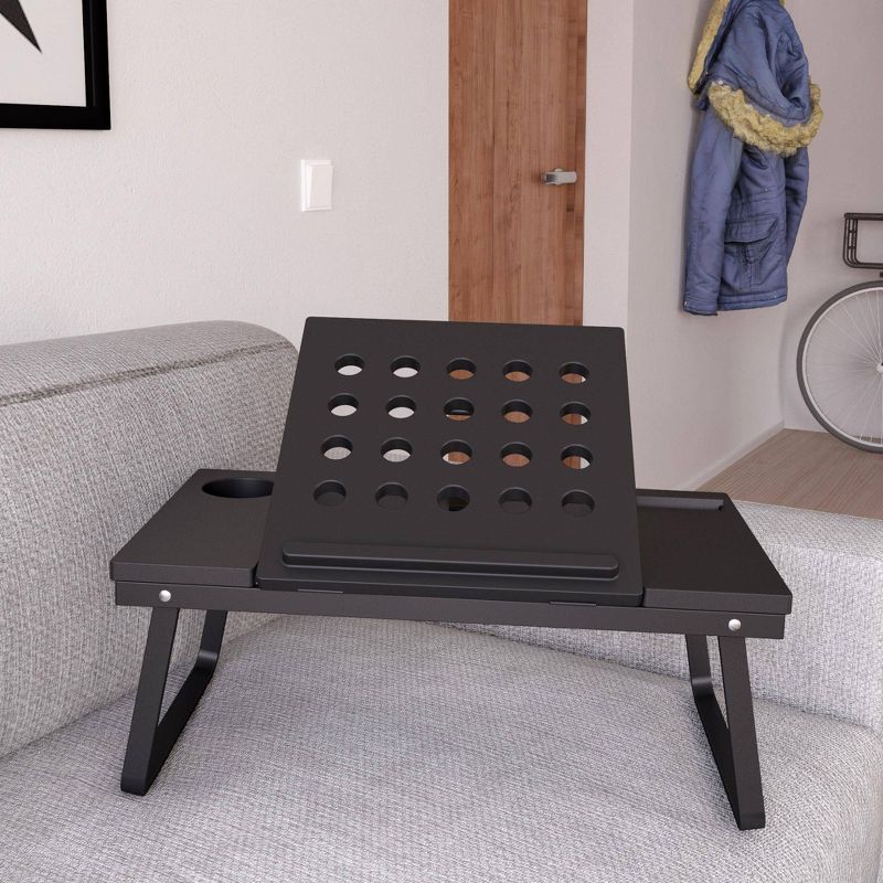 Folding Lap Activity Tray with Molded Cup and Electronic Device Holder Black - Room & Joy
