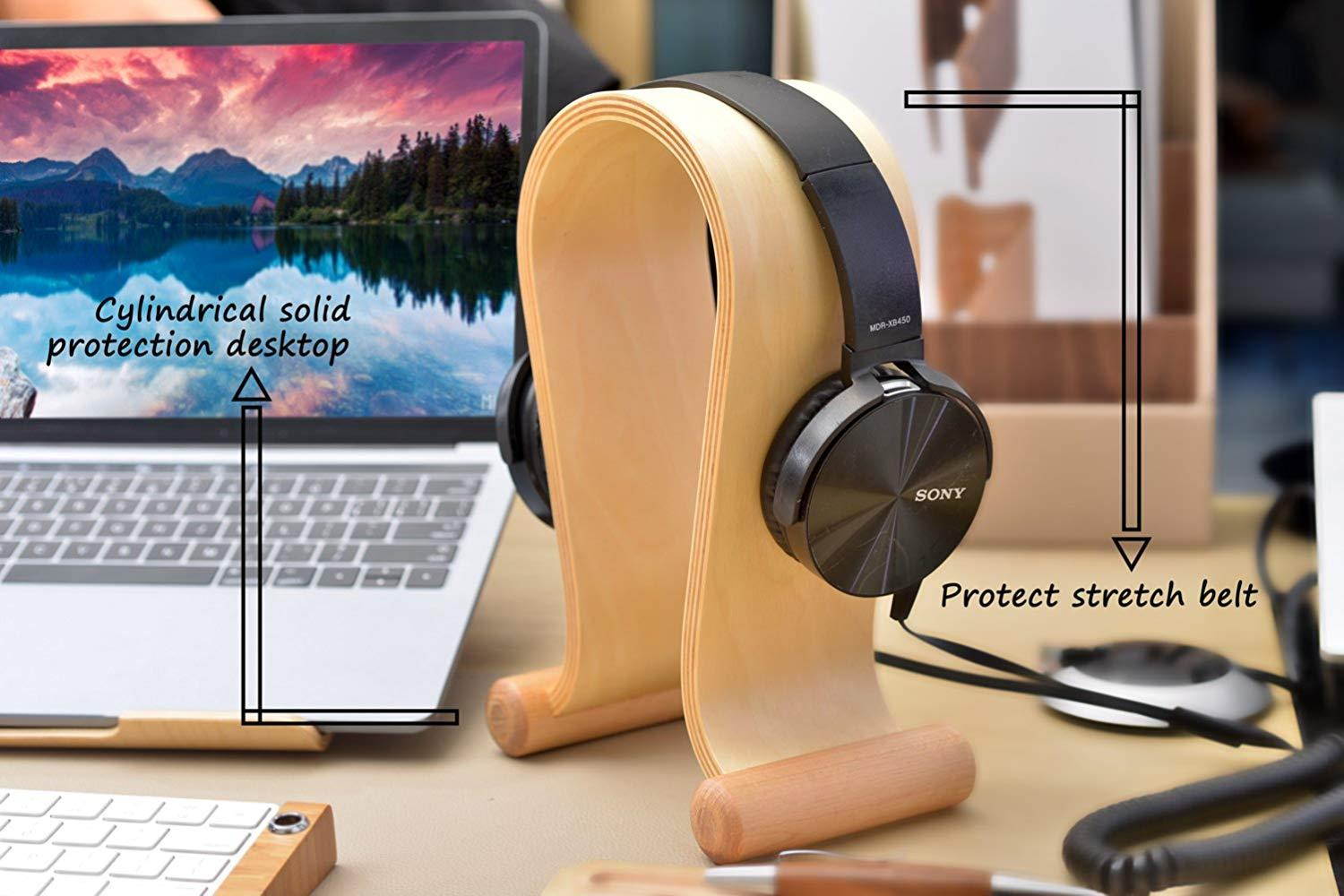 SAMDI Headset Stand Wood, Simple New Bee Earphone Stand, Holder, Mount with Wood Supporting Bar for All Headphones Size (Omega Walnut)