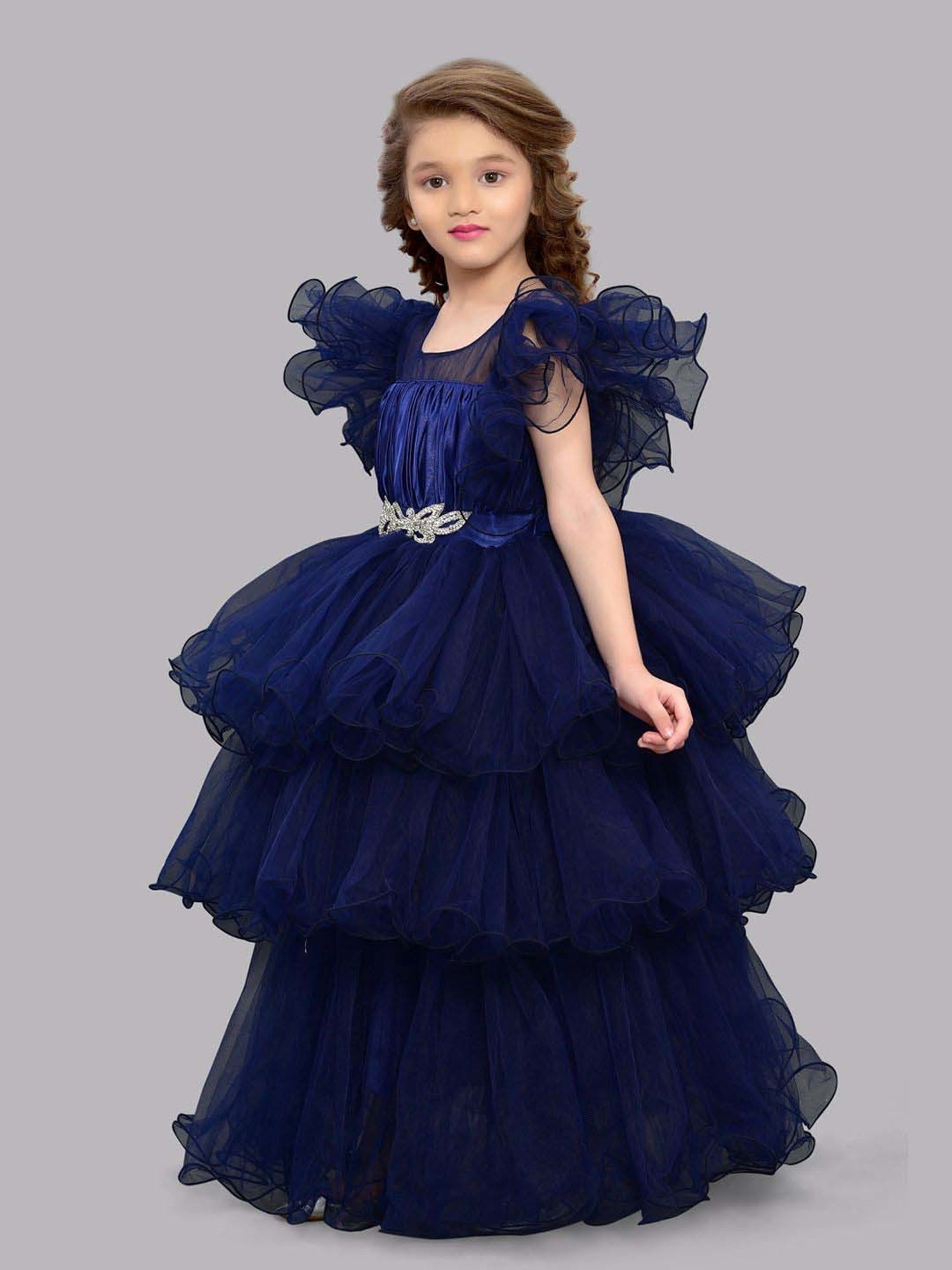 Pink Chick Kids Navy Solid Party Gowns