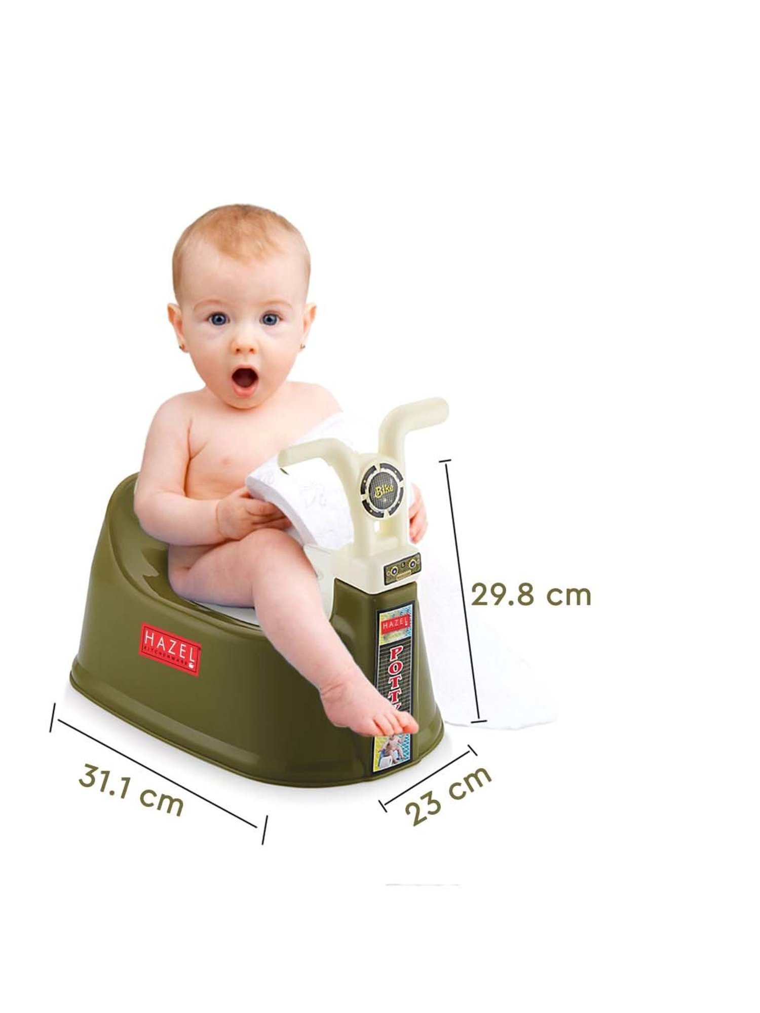 HAZEL Olive Green & White Plastic Bike-Shaped Baby Toilet Chair With Closing Lid