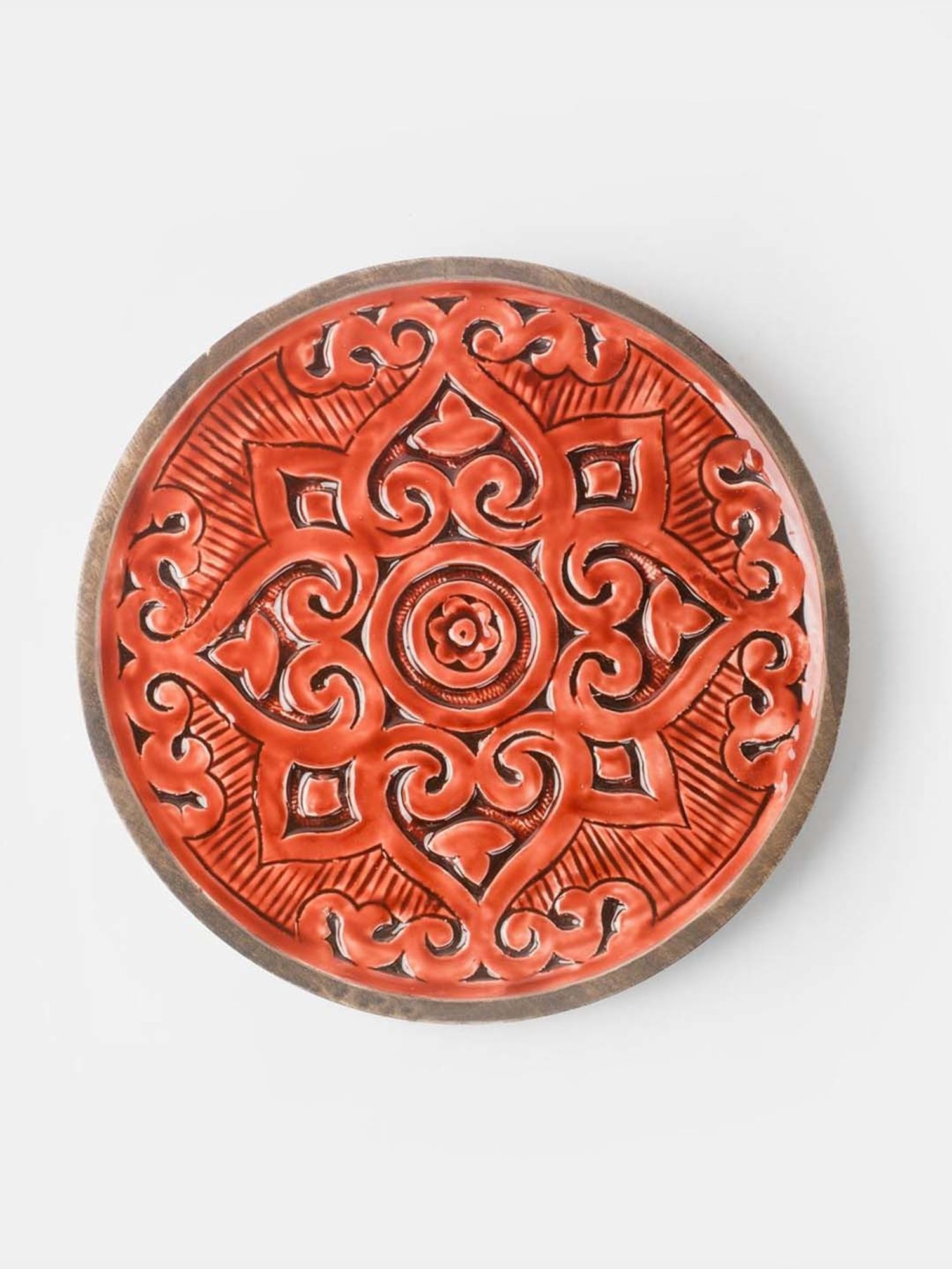 Fabindia Home Gulmohar Orange Wood Hand Carved Wall Plate