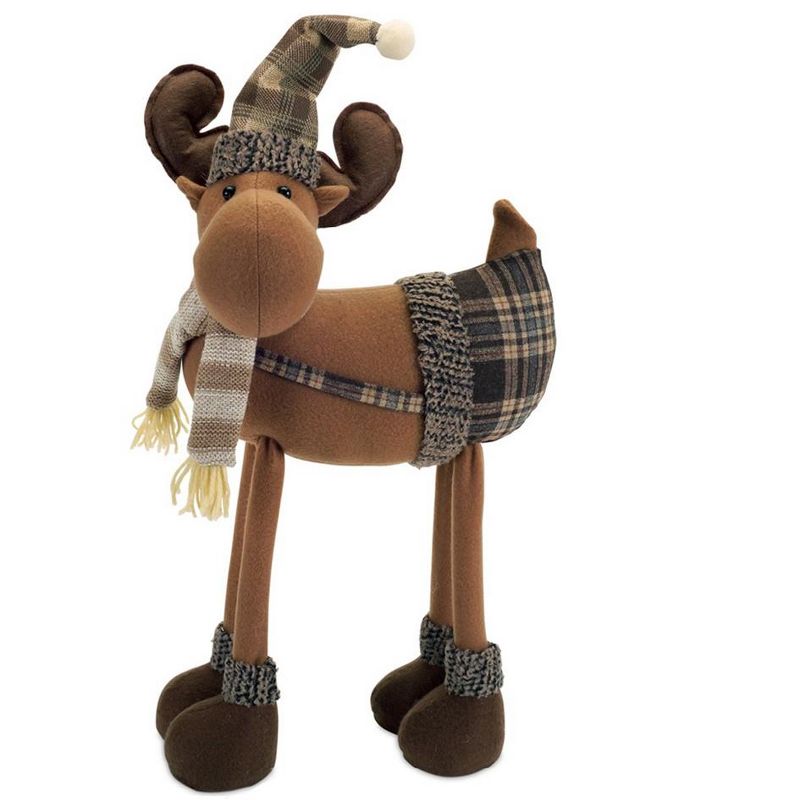Diva At Home 26" Brown Plush Plaid Moose Wearing Suspenders Christmas Decoration