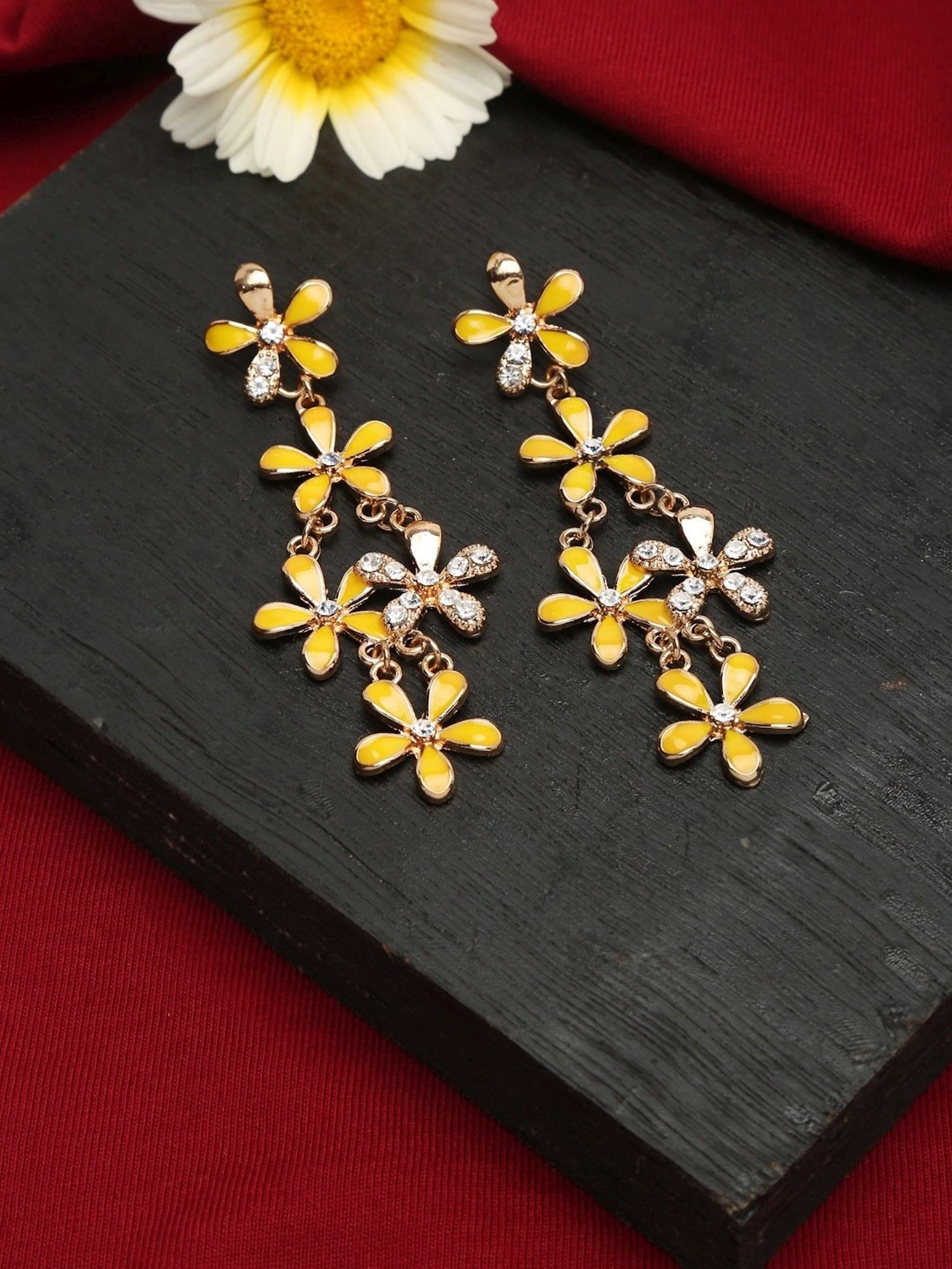 YouBella Contemporary Golden Yellow & White Dangler Earrings for Women