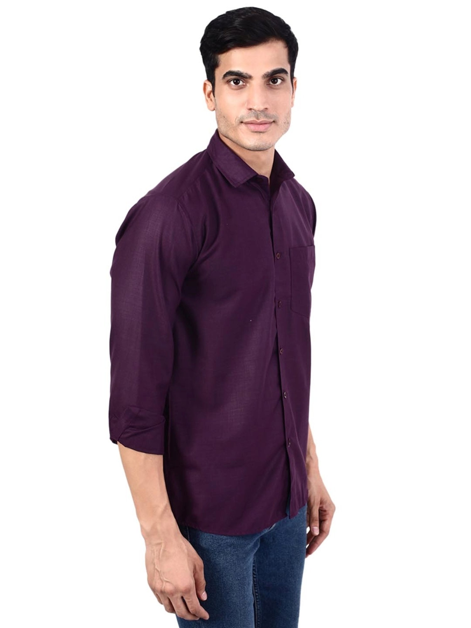 TAHVO Purple Cotton Slim Fit Shirt